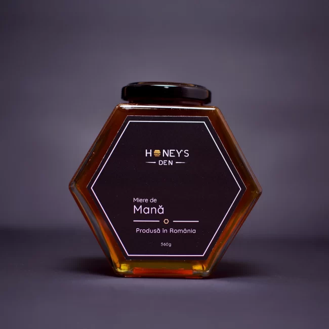 Miere de mană Honey's Den, miere naturală de albine în borcan hexagonal