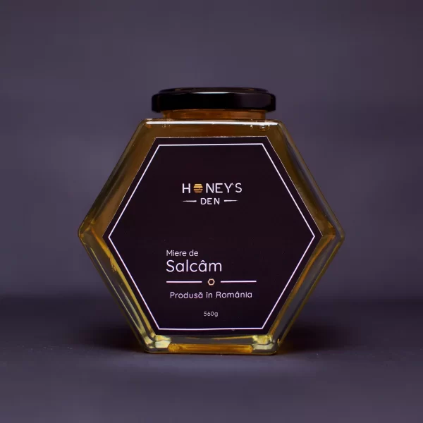 Miere de salcâm Honey's Den, miere naturală de albine în borcan hexagonal