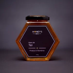 Miere de tei Honey's Den, miere naturală de albine în borcan hexagonal