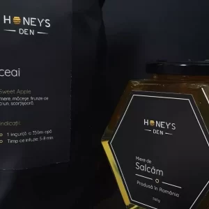 Cutie cadou pentru sportivi cu ceai si miere de salcâm Honey's Den, personalizat