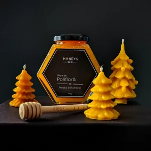 Cadou Dragobete miere de salcâm și lumânări din ceară naturală Honey's Den